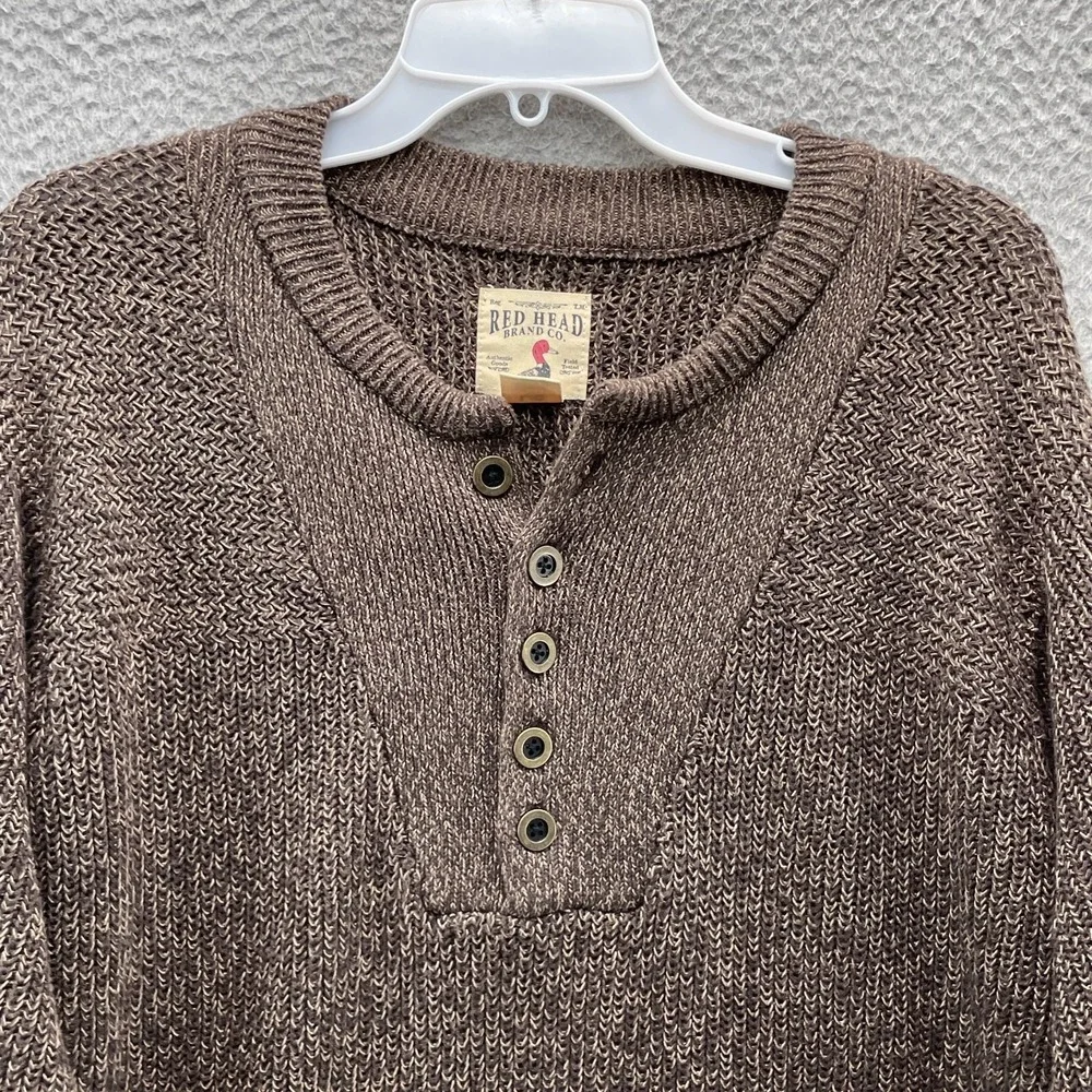 Red Head Henley Sweater Men's Large Chunky Knit Fisherman Outdoors Gorpcore Camp